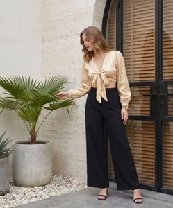 Chic Satin Tie-Front Crop Top