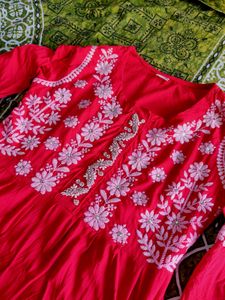 Lyra Cut Pure Cotton Embroidery Work Pink Kurta Set