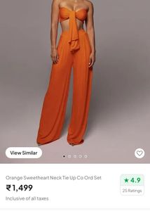 Orange Sweetheart Neck Co-ord Set