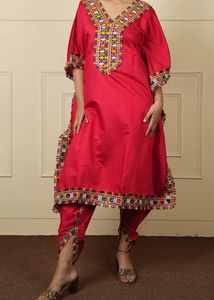 Red Embroidered Kaftan Set