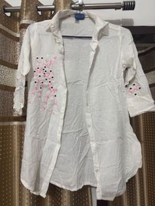 White Embroidered Button-Down Shirt