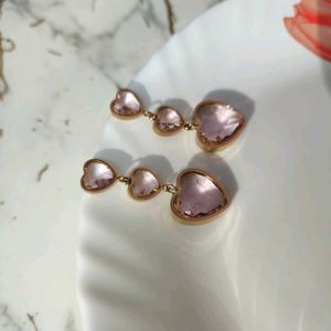 Pink Crystal heart Earrings
