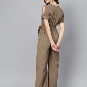 Ives Women Brown Solid Basic Jumpsuit