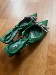 Zara Green Jewel Bow Heels