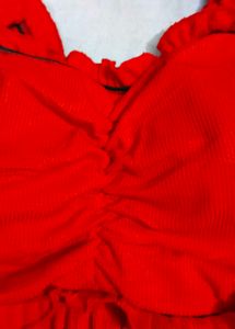 Chic Red Ruched Crop Top
