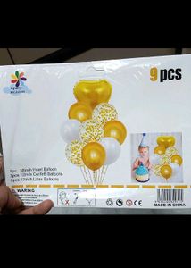 9pcs Gold & White Party Balloons set of -2