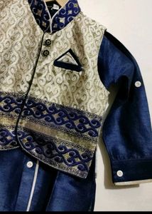 Navy Blue Kurta Waistcoat Set For 3- 4 Year Boy