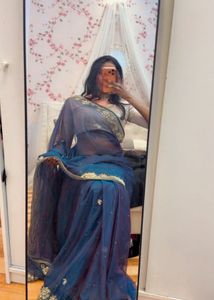 Elegant Blue Embroidered Saree