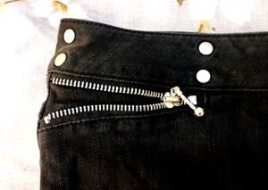 Black Denim Mini Skirt with Zipper Details
