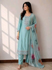 Beautiful Teal Embroidered Kurta Set