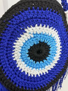 Handmade Crocheted Evil Eye Round Bag per peice on