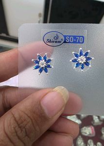Elegant silver Blue Floral Stud Earrings