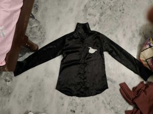black satin hand work shirt