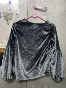 Velvet V-Neck Puff Sleeve Top