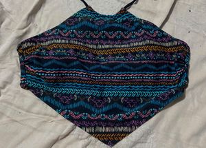 Patterned Padded Halter Bikini Top