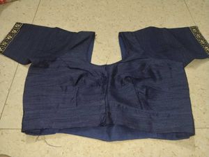 Elegant Navy Blue Silk Blouse(with margin)