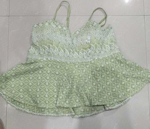 Green Embroidered Peplum Blouse