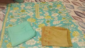unstitched Aqua floral kurta set with dupatta