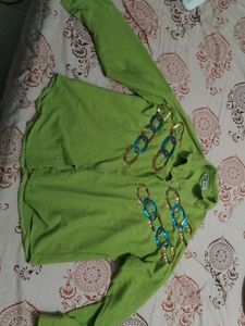 Lime Green Long Sleeve Top with Chain Detail