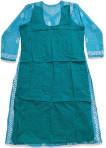 Teal / Turquoise All-Over Floral Chikankari Kurta
