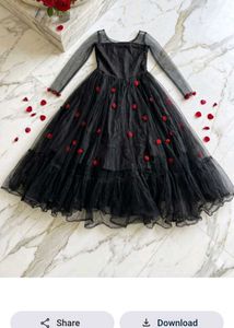 Elegant Black Gown with Red Roses