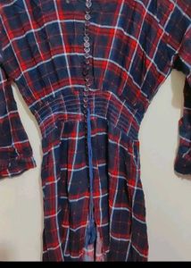 Navy Blue &amp; Red Check Print Long Kurti 12-14 Year
