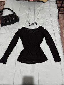 Black Long Sleeve Mesh Top