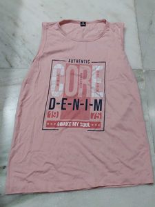 Pink Sleeveless "Core Denim" Graphic Tank Top