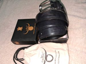 Celtic Black Leather Belt with Box