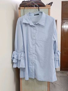 Light Blue Ruffle Sleeve Shirt