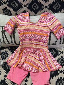 Girls' Pink &amp; Orange Geometric Print Outfit