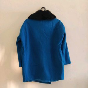 Blue Coat with Faux Fur Collar