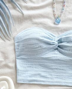 Cute Baby Blue Textured Tube Top