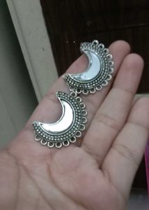 Silver Tone Crescent Moon Earrings