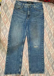 Blue Denim Jeans with Ripped Detail