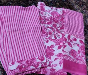 Pink Floral Kurta Set - 38 Size