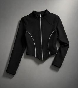 Black Zip-Up Jacket with White Piping