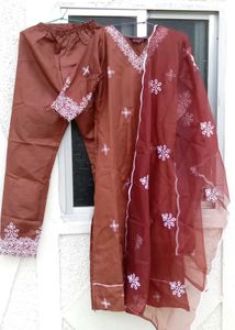 Brown Embroidered Kurta Set