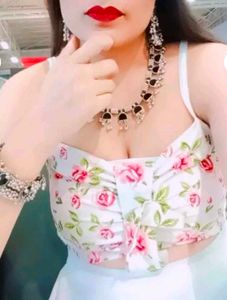 Floral Crop Top and White Skirt Set