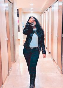 Women's Black Faux Leather Jacket &amp; Jeans