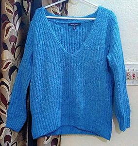 V-Neck Blue Knit Sweater