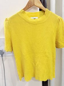 Bright Yellow Ribbed Short Sleeve Top