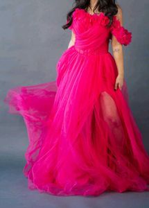 Stunning Pink Off-Shoulder Tulle Gown