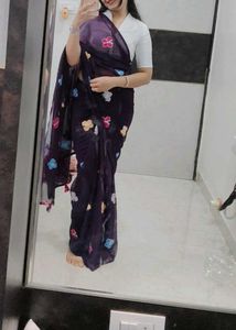 dark Purple Butterfly Saree unstitched blouse