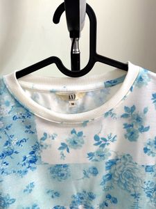 Blue Floral Patchwork Long Sleeve Top
