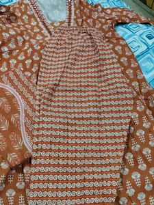 Elegant Orange Printed Kurta set new without tag
