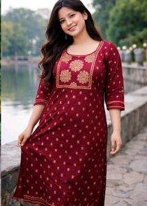 Beautiful Maroon Kurta with Gold Print