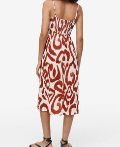 H&amp;M Rust Brown Print Twist Front Midi Dress