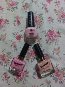 Set Of Three Nude & Pastel Nail polish.