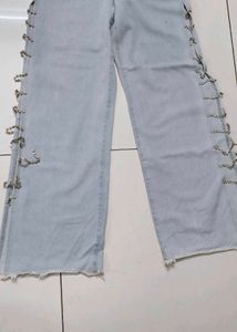 Light Wash Denim Jeans with Chain Detail